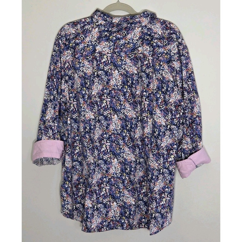 CHAPS Women's 3X Shirt Collared Pink Blue Floral Button Up 3/4 Sleeve No Iron - Picture 2 of 7